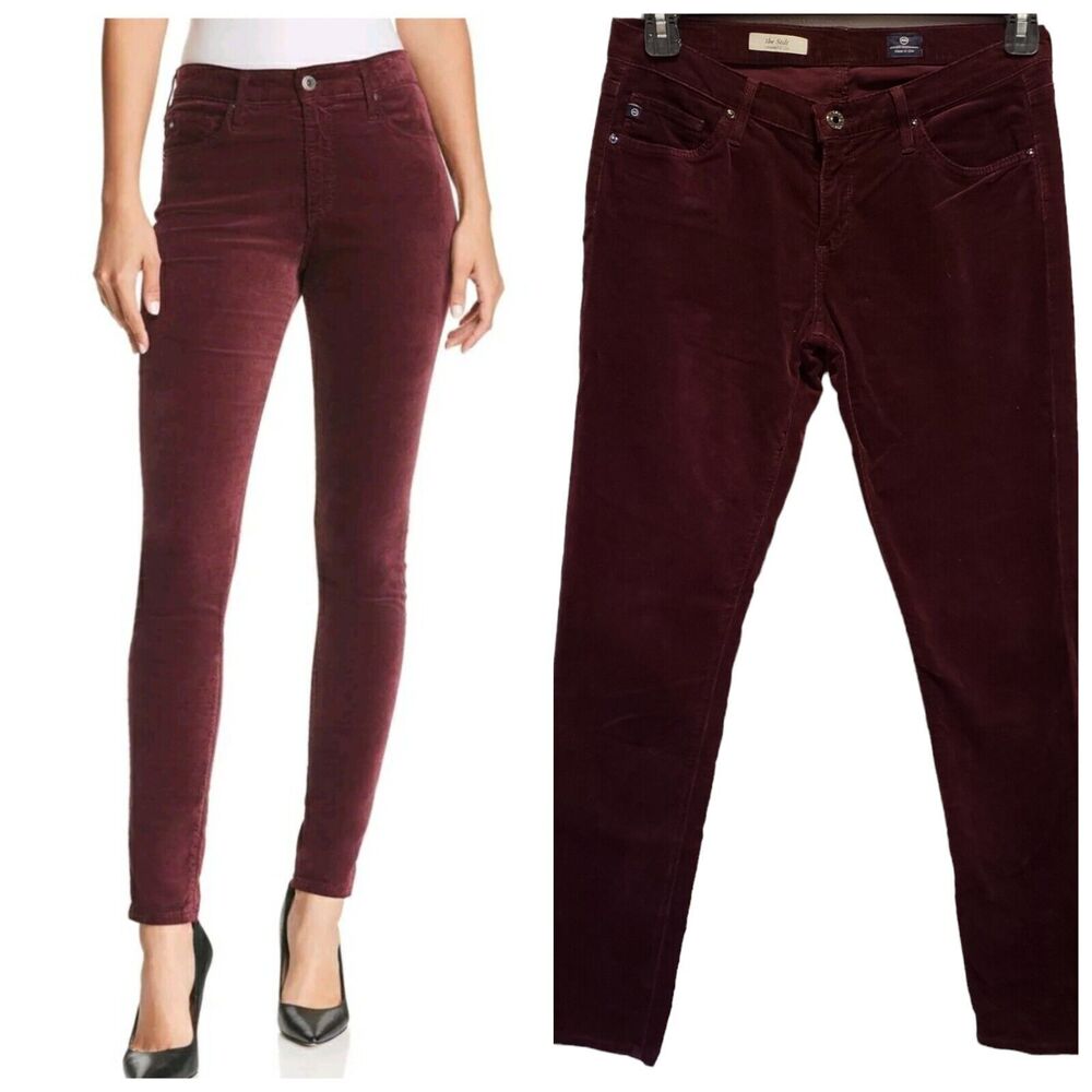 AG Adriano Goldschmied the Stilt Cigarette Leg Skinny Pants 28R Burgundy Stretch